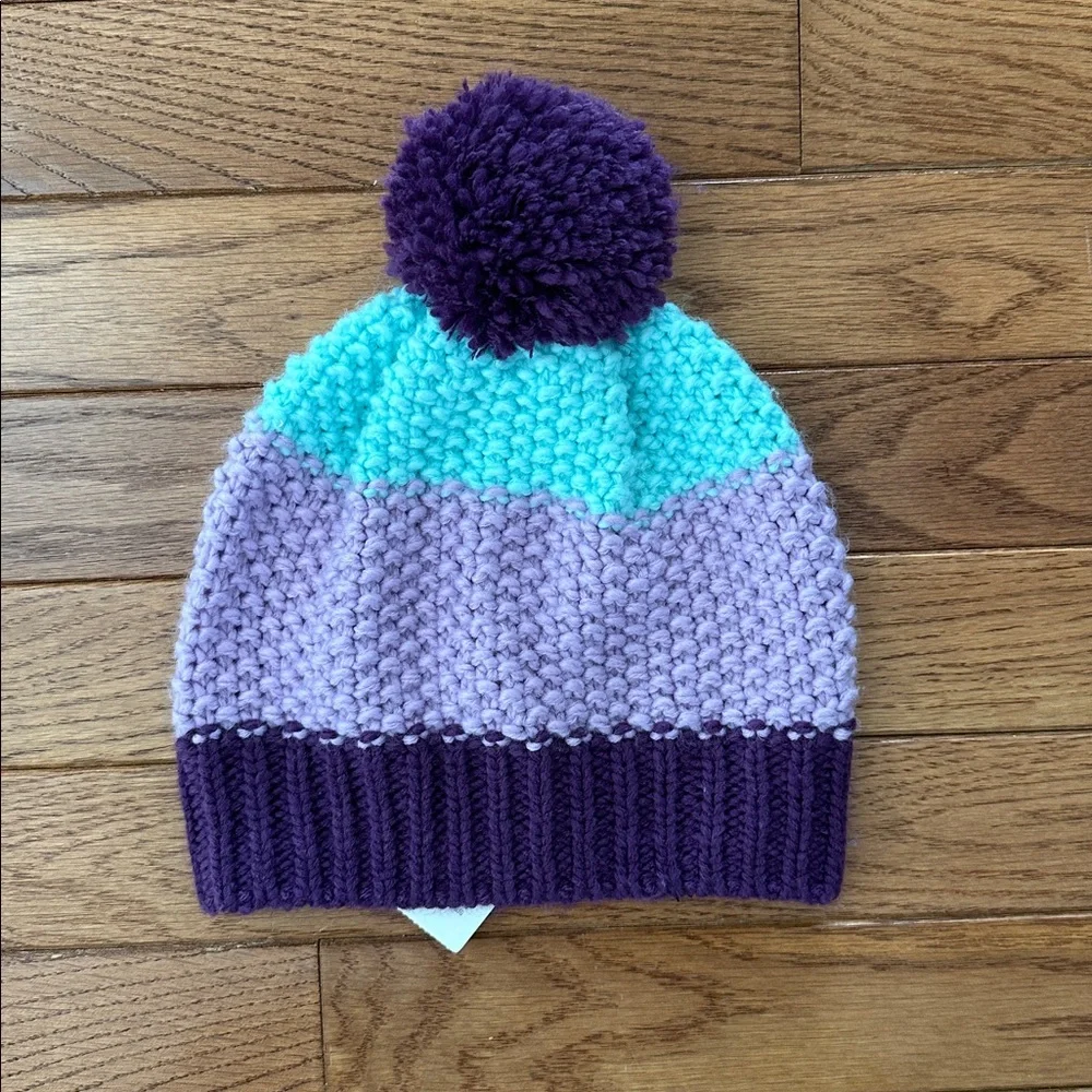 🩵NWT GYMBOREE girls winter hat purple lavender turquoise stripes pom medium new